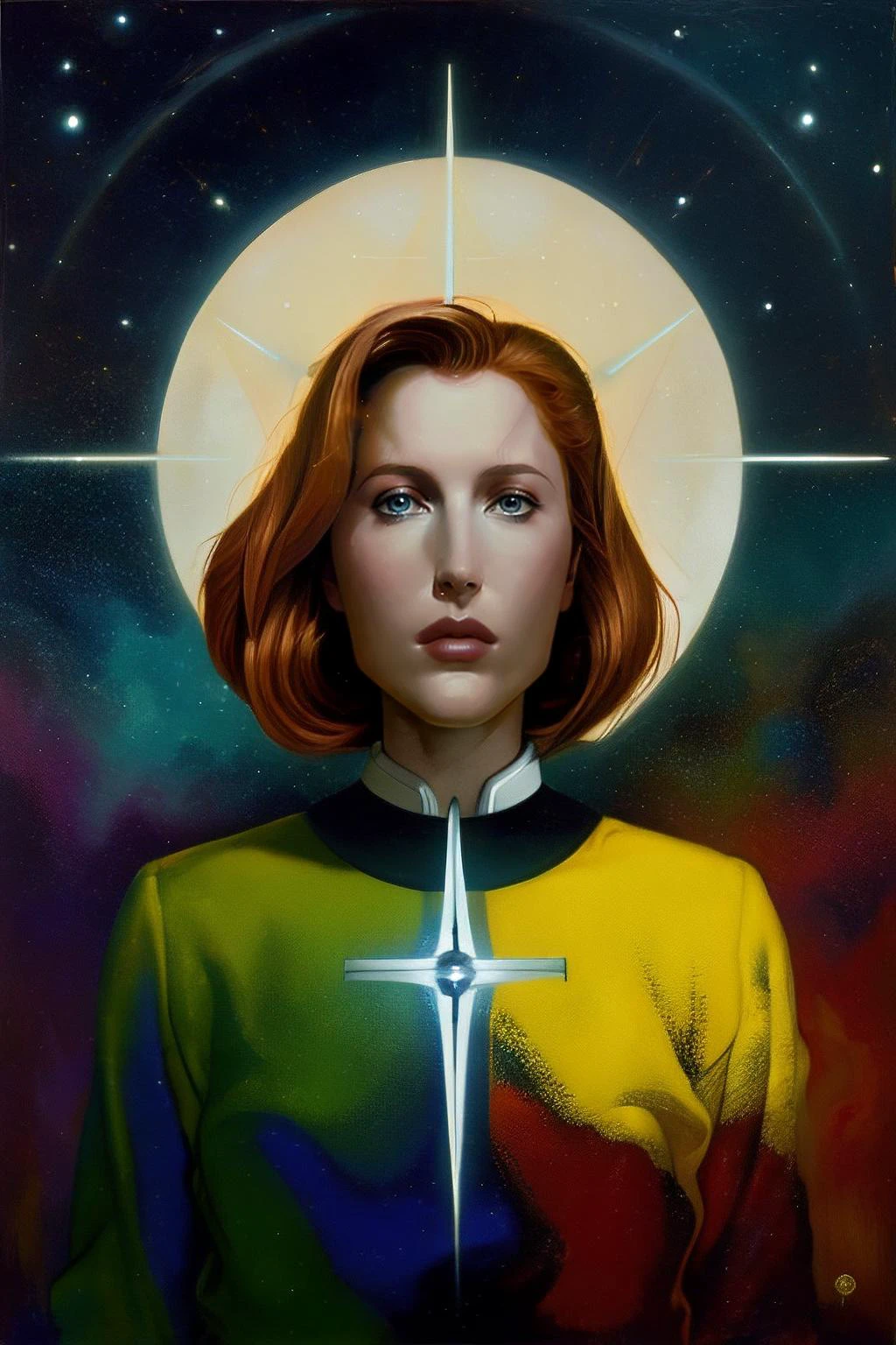 <lora:DanaScullySD_v2:1> agentscully, (Excelsis Dei), highly detailed, cinematic, mysterious, surreal, abstract,