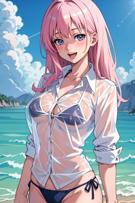 ((Masterpiece, best quality)), edgQuality,
edgBIC,bikini under clothes, 1girl, solo, long hair, breasts, looking at viewer, blush, smile, open mouth,swimsuit, white shirt, bikini, outdoors, day, collared shirt, see-through, wearing edgBIC
<lora:edgBIC:0.8>