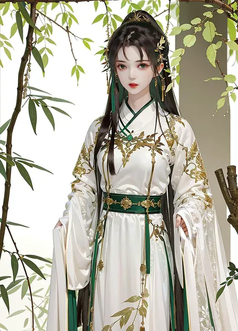 Branch, bamboo, 1girl, green theme, long_hair, solo, liquid, leaves on the portrait, leaves,Shiraia bambusicola P.Henn,bamboo forest
lace ,lace trim, <lora:linghuaInkLoraJX3_v10:0.7>