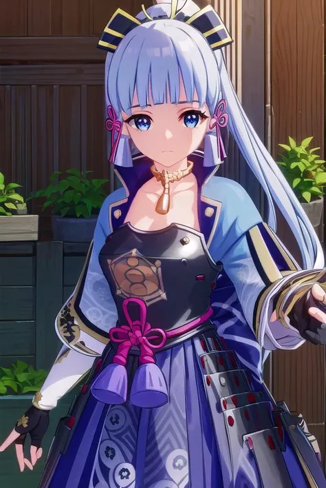 ayakakamisato, <lora:genshin ayaka kamisato ingame-lora-nochekaiser:1>,
ayaka kamisato, blunt bangs, blue eyes, blue hair, hair ornament, hair ribbon, hair tubes, long hair, ponytail, tress ribbon
BREAK arm guards, armor, armored dress, black dress, black gloves, light blue jacket, breastplate, dress, fingerless gloves, flower knot, gloves, neck tassel, open clothes, open jacket, socks, tabi, tachi-e, bridal gauntlets, choker, japanese armor, japanese clothes, short sleeves,
BREAK outdoors,
BREAK looking at viewer, (cowboy shot:1.5),
BREAK <lyco:GoodHands-beta2:1>, (masterpiece:1.2), best quality, high resolution, unity 8k wallpaper, (illustration:0.8), (beautiful detailed eyes:1.6), extremely detailed face, perfect lighting, extremely detailed CG, (perfect hands, perfect anatomy),