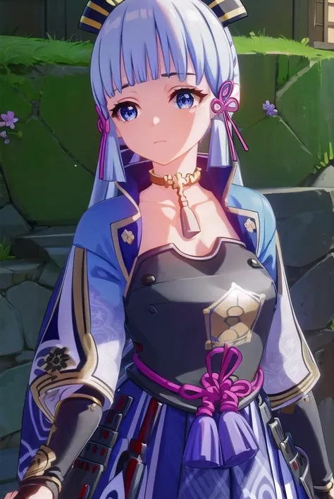 ayakakamisato, <lora:genshin ayaka kamisato ingame-lora-nochekaiser:1>,
ayaka kamisato, blunt bangs, blue eyes, blue hair, hair ornament, hair ribbon, hair tubes, long hair, ponytail, tress ribbon
BREAK arm guards, armor, armored dress, black dress, black gloves, light blue jacket, breastplate, dress, fingerless gloves, flower knot, gloves, neck tassel, open clothes, open jacket, socks,  tabi, tachi-e, bridal gauntlets, choker, japanese armor, japanese clothes, short sleeves,
BREAK outdoors,
BREAK looking at viewer, (cowboy shot:1.5),
BREAK <lyco:GoodHands-beta2:1>, (masterpiece:1.2), best quality, high resolution, unity 8k wallpaper, (illustration:0.8), (beautiful detailed eyes:1.6), extremely detailed face, perfect lighting, extremely detailed CG, (perfect hands, perfect anatomy),