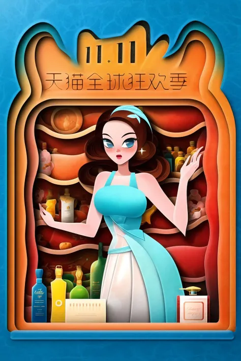 Best quality, masterpiece, highest resolution, Highly Detailed, Luxury Backgrounds
Shopping Festival, 1girl, fashion, shelves, merchandise, a pair of high heels on the table, a bottle of perfume on the shelf