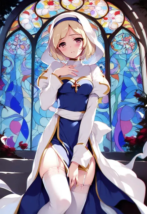 <lora:Sword_Saint_Job__Class_for_Pony:1> saint, sexy, anime style, focus on legs, dynamic angle, blushing, horny, wearing stockings, at the church, stained glass windows, score_9, score_8_up, score_7_up, score_6_up, score_5_up, score_4_up, hd, (ultra hd quality details), 8K, fyx, intricate detail, extremely detailed, chromatic aberration, colorful, bright colors,
