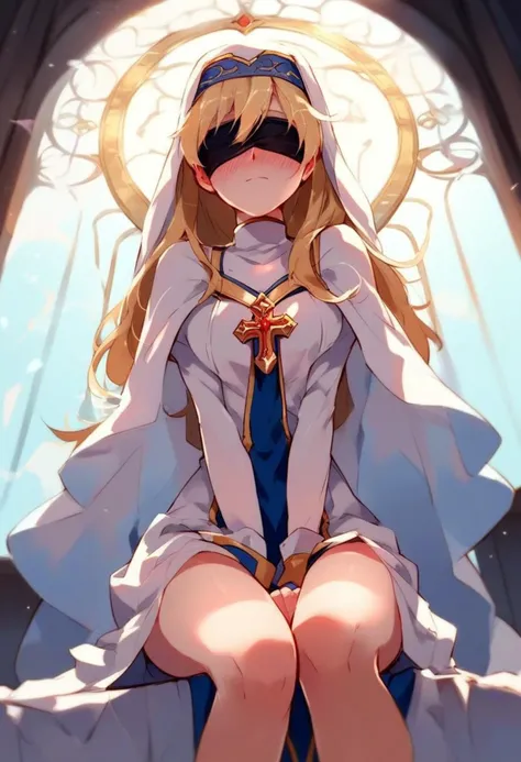 <lora:Sword_Saint_Job__Class_for_Pony:1> saint, sexy, anime style, focus on legs, dynamic angle, blindfolded, blushing, horny, score_9, score_8_up, score_7_up, score_6_up, score_5_up, score_4_up, hd, (ultra hd quality details), 8K