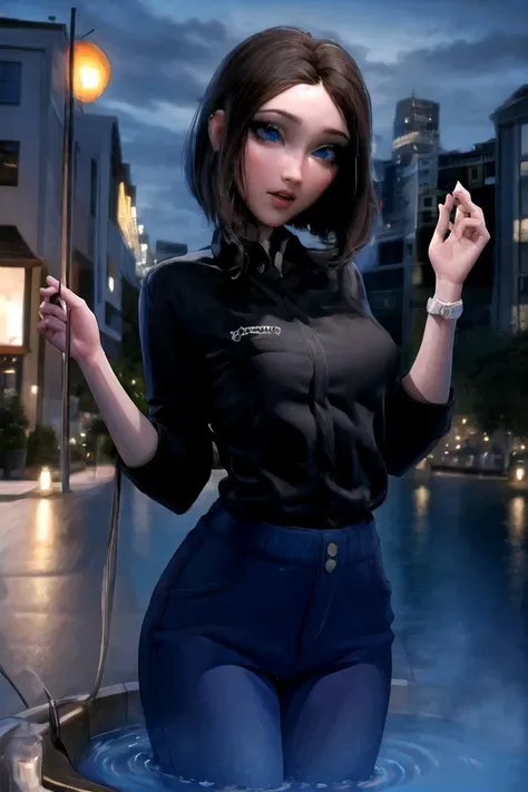 masterpiece, best quality, high quality, highres,looking at viewer, straight-on, wading, water,
1girl, solo,
<lora:ARTSTYLE_AromaSensei_ownwaifu-15:1>
MEME_samsung_sam_ownwaifu, www.ownwaifu.com,
blue eyes, brown hair, short hair, medium hair, mole under eye, nail polish, blue nails, freckles, lips, breasts, nose, makeup, blush, eyelashes, medium breasts, lipstick,
black shirt, denim, blue pants, wristwatch, collared shirt, jeans, pants,
samsung, smartphone, holding phone, phone, cellphone,
<lora:MEME_samsung_sam_ownwaifu-15:0.8> ,