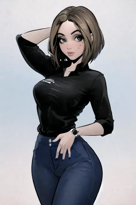 masterpiece, best quality, high quality, highres,looking at viewer,  
ARTSTYLE_VintagePinup_jazy_ownwaifu, www.ownwaifu.com, 
1girl, solo, simple background, pose, 
tattoo,  
<lora:ARTSTYLE_VintagePinup_jazy_ownwaifu-15:0.8> 
MEME_samsung_sam_ownwaifu, www.ownwaifu.com, 
blue eyes, brown hair, short hair, medium hair,  mole under eye, nail polish, blue nails, freckles, lips, breasts, nose, makeup, blush, eyelashes, medium breasts, lipstick, 
black shirt, denim, blue pants, wristwatch, collared shirt, jeans, pants,
<lora:MEME_samsung_sam_ownwaifu-15:0.7> ,