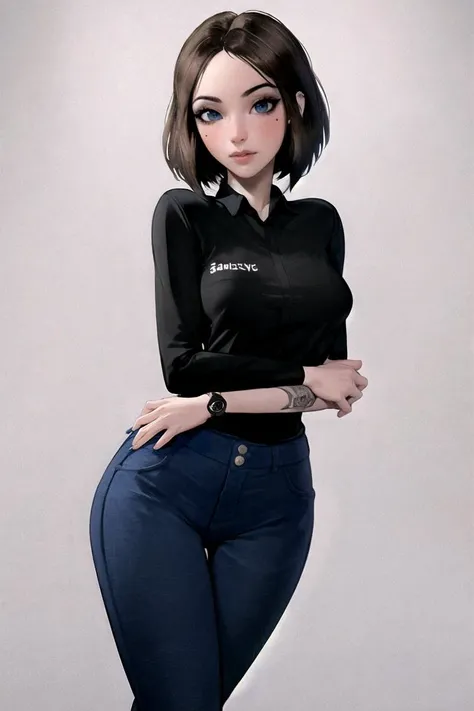 masterpiece, best quality, high quality, highres,looking at viewer,
ARTSTYLE_VintagePinup_jazy_ownwaifu, www.ownwaifu.com,
1girl, solo, simple background, pose,
tattoo,
<lora:ARTSTYLE_VintagePinup_jazy_ownwaifu-15:0.5>
MEME_samsung_sam_ownwaifu, www.ownwaifu.com,
blue eyes, brown hair, short hair, medium hair, mole under eye, nail polish, blue nails, freckles, lips, breasts, nose, makeup, blush, eyelashes, medium breasts, lipstick,
black shirt, denim, blue pants, wristwatch, collared shirt, jeans, pants,
<lora:MEME_samsung_sam_ownwaifu-15:0.7> ,