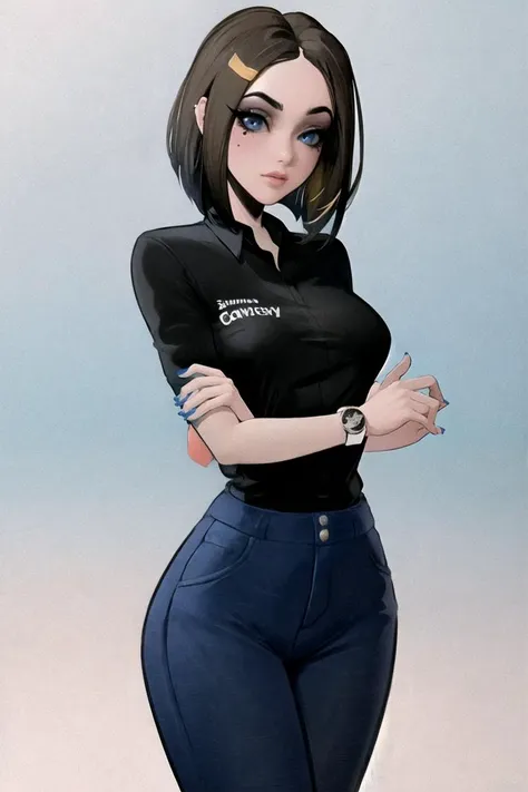 masterpiece, best quality, high quality, highres,looking at viewer,
ARTSTYLE_VintagePinup_jazy_ownwaifu, www.ownwaifu.com,
1girl, solo, simple background, pose,
tattoo,
<lora:ARTSTYLE_VintagePinup_jazy_ownwaifu-15:0.6>
MEME_samsung_sam_ownwaifu, www.ownwaifu.com,
blue eyes, brown hair, short hair, medium hair, mole under eye, nail polish, blue nails, freckles, lips, breasts, nose, makeup, blush, eyelashes, medium breasts, lipstick,
black shirt, denim, blue pants, wristwatch, collared shirt, jeans, pants,
<lora:MEME_samsung_sam_ownwaifu-15:0.7> ,