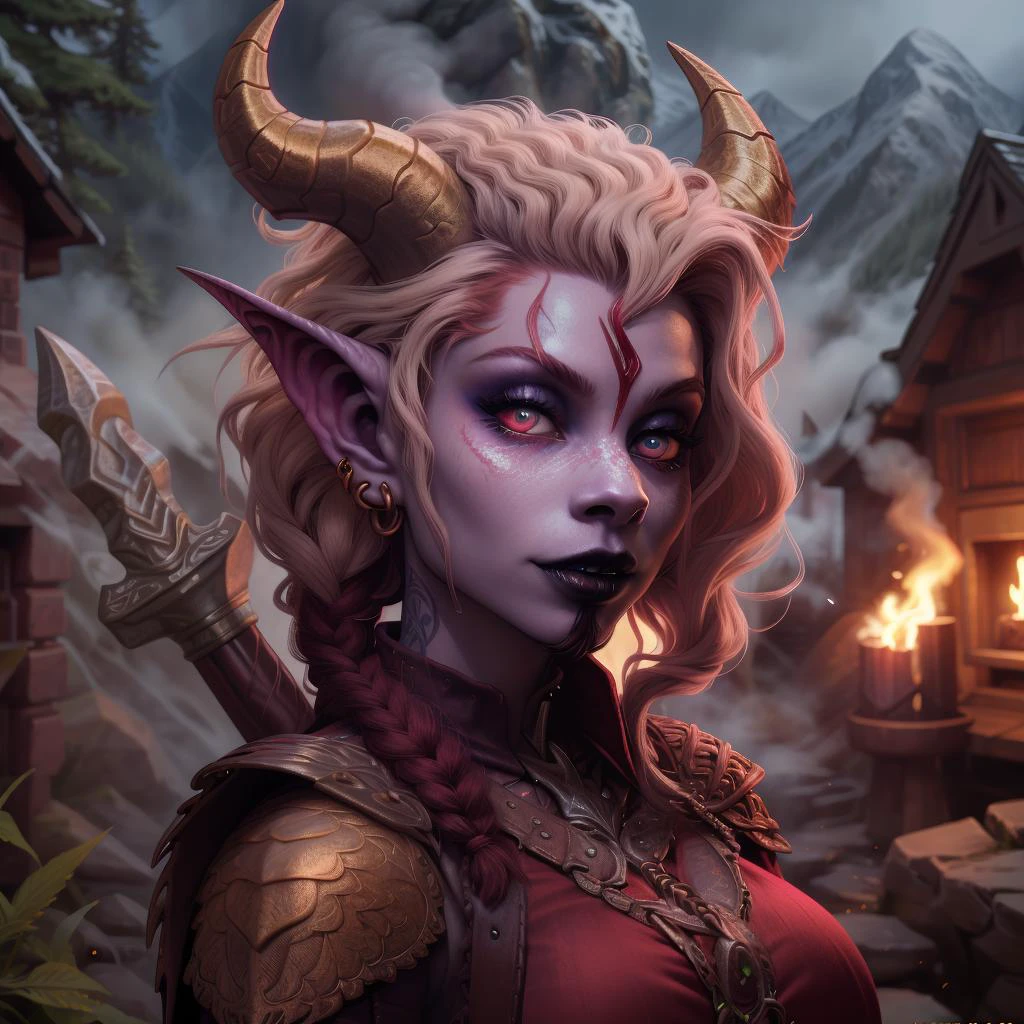 d3v1lg1rl, black hair, makeup, colored skin, demon girl, demon horns, r3d skin, 1girl, armor, basket, beard, belt, black hair, black lips, blonde hair, blue eyes, blue skin, blurry, blurry background, braid, breasts, brown eyes, brown hair, cape, chainmail, choker, cleavage, colored skin, dark skin, dark-skinned female, earrings, facepaint, facial hair, facial mark, fire, freckles, full armor, green eyes, hair over shoulder, holding, holding staff, horns, horse, jacket, jewelry, knife, lips, long hair, looking at viewer, male focus, medium breasts, mole, mole under mouth, necklace, outdoors, pauldrons, pointy ears, polearm, rain, realistic, red dress, red eyes, red hair, ring, sharp teeth, shirt, shoulder armor, single braid, smile, smoke, solo, solo focus, staff, stubble, sword, tattoo, teeth, tiefling, twin braids, upper body, wavy hair, weapon, white hair, in the style of hasselblad 1600f, southern gothic, light pink and light gold, captivating gaze, washed-out, neo-pop sensibility, gothic, stripcore, ethereal colours, gothic art, fullbody, perfect eyes, perfect features, perfect hands, perfect body, 128k, 1080p, cinematic quality, cinematic lighting, voodoo, sinister, diabolical, testp, stunningly beautiful, maxim, hyper realistic details, looking at viewer, close-up shot, , in the style of whimsical and fantastical elements, mushroomcore, mysterious outdoors mountains, background, playful promises, surrealism, bum, android jones, Larry Carlson, <lora:GANnabis:0.25> GANnabis, betty boop, marijuana flower and leaves, sour diesel OG cannabis strain, dark leaves, colorful, art, fullbody, perfect eyes, perfect features, perfect hands, perfect body, 128k, 1080p, cinematic quality, cinematic lighting, voodoo, sinister, diabolical, testp, stunningly beautiful, maxim, hyper realistic details<lora:RPGTiefling:1> tiefling