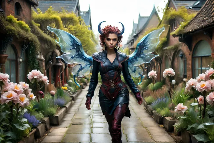 <lora:xl_more_art-full_v1:0.7>, (best quality:1.5), (intricate emotional details:1.5), (ultra detailed), (sharp focus), (sharp details), digital illustration of a <lora:RPGTieflingXL:0.7> tiefling Walking or mid-stride pose in a Garden of winged beings blooming, hyperrealism, Cyberpunk, <lora:ral-blueresin:0.7> ral-blueresin