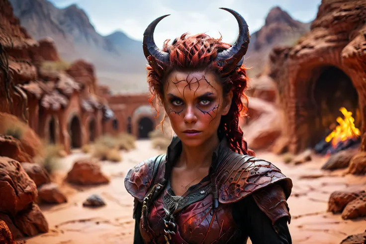 <lora:xl_more_art-full_v1:0.7>, (best quality:1.5), (intricate emotional details:1.5), (ultra detailed), (sharp focus), (sharp details), photography in the style of detailed hyperrealism of a  <lora:CrackedMagma:0.5> crackedmagma <lora:RPGTieflingXL:0.7> tiefling  in Desert labyrinth surrounded by illusions,  Photorealism, Biopunk