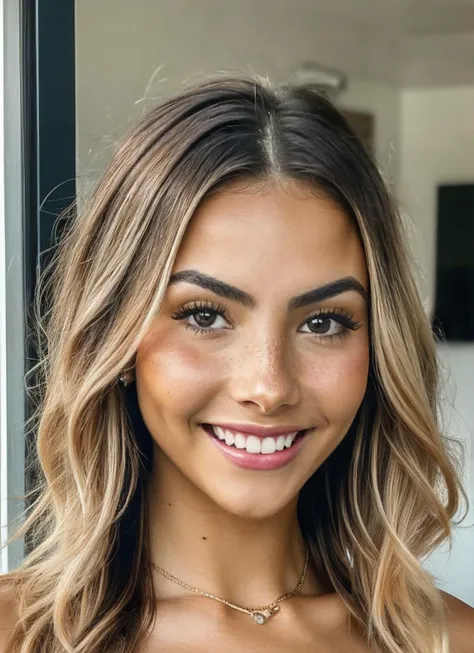 High detail RAW color Photo of gorgeous sks woman, smile, fit, toned, sexy look, high detail hair, (skin pores, skin imperfections), sharp body, highly detailed body, highly detailed face, sharp focus, 8k high definition, insanely detailed, intricate, masterpiece, highest quality, <lora:locon_andreabotez_v1_from_v1_64_32:1.25>