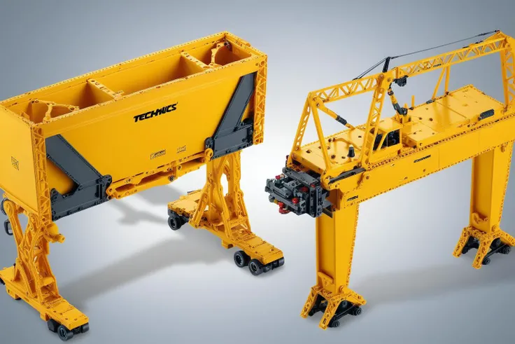 <lora:L3GO_Box_SDXL:1> lego technics, box, technical drawing,yellow, machinary, belt, motor,crane