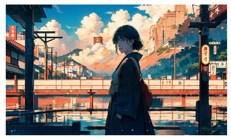 1girl, beautiful, solo, (establishing shot:1.5), (facing viewer:1.5), in a train station, ((japan)), melancholy, sense of loneliness,  <lora:LAS:0.5> CLOUD,COLORFUL <lora:AMB-White Dew:0.5> WHITE DEW <lora:EF-[Tool] Background halationå½©åº¦åªåå¨ Concept :0.5> <lora:Festive_Bokeh_Anime:0.5> <lora:EF-Painted_poster_V1:0.5> Painted poster, anime stills, image border<lora:EF-GoodHands-beta2:0.5><lora:EF-GoodHands-beta2:0.5>