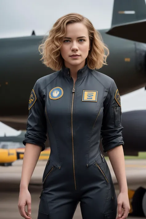 picture of (M4ri4Bell001:0.99), a woman as a sexy air force pilot, (wearing black air force pilot jumpsuit), (open zipper jumpsuit with cleavage:1.2), modelshoot style, (extremely detailed CG unity 8k wallpaper), photo of the most beautiful artwork in the world, professional majestic photorealistic picture, canon m50, trending on ArtStation, trending on CGSociety, Intricate, High Detail, Sharp focus, dramatic, photorealistic painting art by midjourney, (trousers), ((standing inside a hangar)), ((airplanes in the background)), (looking at viewer:1.2), (detailed pupils:1.3), (revealing outfit:1.2), (closeup:1.3), (dimly lit), (nsfw), erotic, (short curly hair), <lora:latexSerious_v012:0.2>