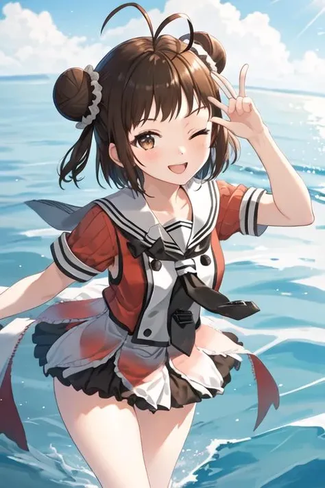 alone, One girl、Crown braids in the same color as your hair, hair ornaments, Hair Ribbon, (White and pink bikini),Red Eyes、Black Hair、(Kissing face with eyes closed on the viewer:1.3)、(blush:1.4)、C cup breasts、(The entire screen is underwater)