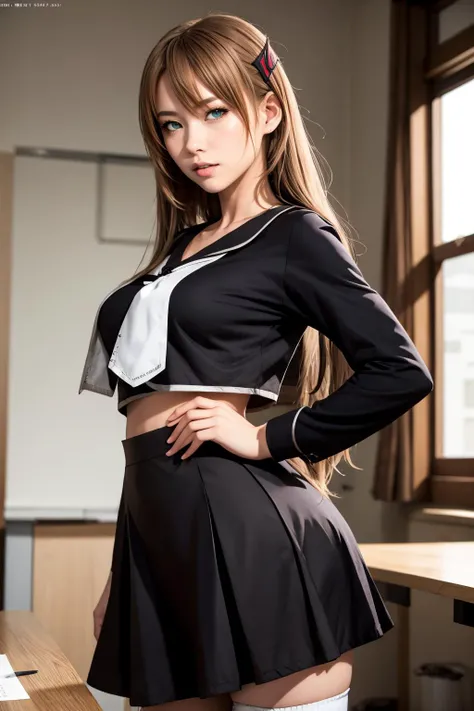 masterpiece, best quality, mature female, erotic, <lora:hiiragiasuka-nvwls-v1:.95> hiiragi asuka, hairpin, black serafuku, black shirt, long sleeves, black skirt, white thighhighs, <lora:NSFWFilter:0.8>