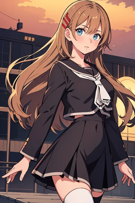 (masterpiece, best quality), 1girl, <lora:hiiragiasuka-nvwls-v1:0.8> hiiragi asuka, hairpin, black serafuku, black shirt, long sleeves, black skirt, white thighhighs,