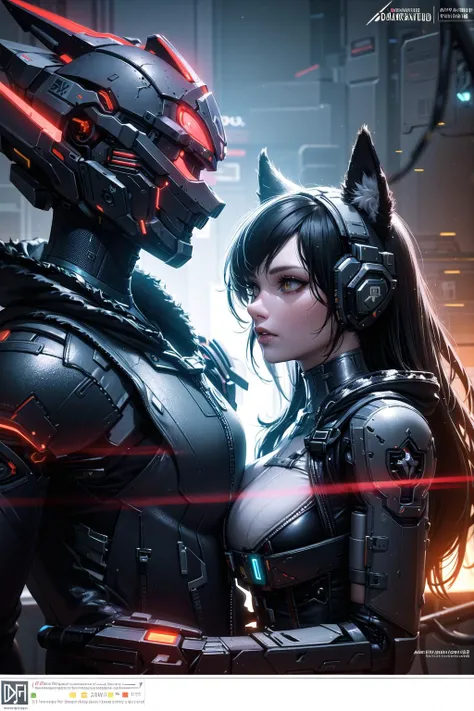 dreamlikeart, 3d render of futuristic military cyborg, cyberpunk, wolf, warframe, stealth, armored, neon lights, background explosion, character design, hard surface, smooth, detailed face, highly detailed, intricate details, symmetrical, volumetric lighting, ambient light, real-time, vfx, digital 3d, uhd, hdr,