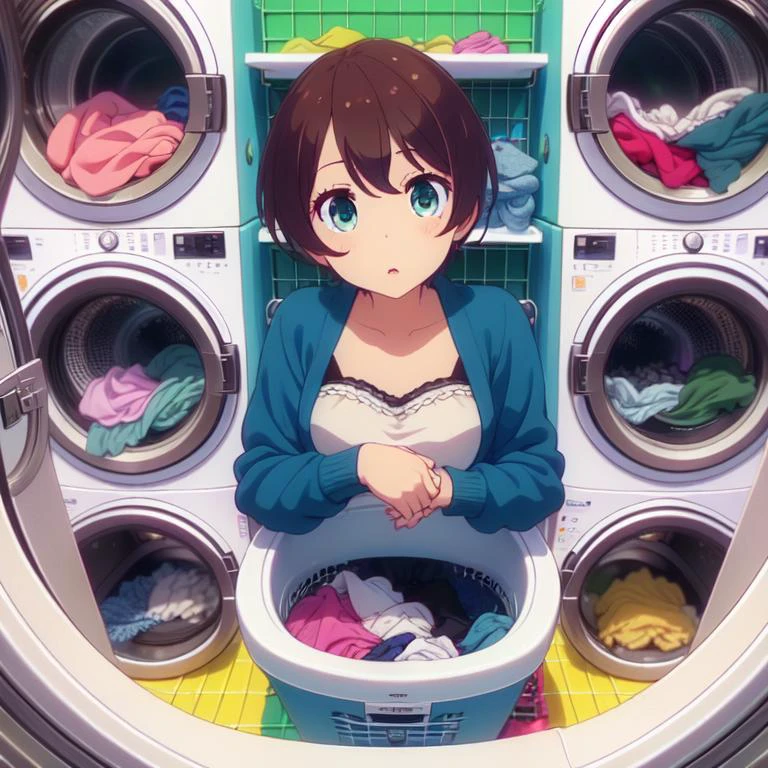 (masterpiece, best quality, detailed:1.5), <lora:girllikewashingmachine:1> (washing machine, laundry, putting clothes, fisheye lens:1.3), (shinoda hajime:1.3) <lora:hajime:1>