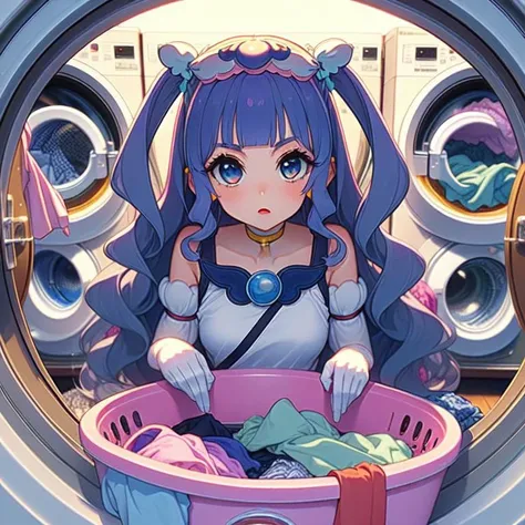 (masterpiece, best quality, detailed:1.5),  <lora:girllikewashingmachine:1> (washing machine, laundry, putting clothes, fisheye lens:1.3), (cure majesty:1.3) <lora:locon_cure_majesty_01:1.0>, purple hair, two side up, hair ornament, elbow gloves, frilled thighhighs