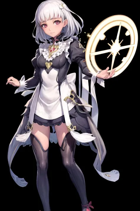 masterpiece, best quality, 1girl, solo, looking at viewer, <lora:sugar-nikke-richy-v1:1> sugar \(nikke\),
<lora:FEFatesMaid_v1:1> fates maid, black thighhighs,
<lora:FEH_Concept_v2:1> feh, black background, simple background, standing, full body