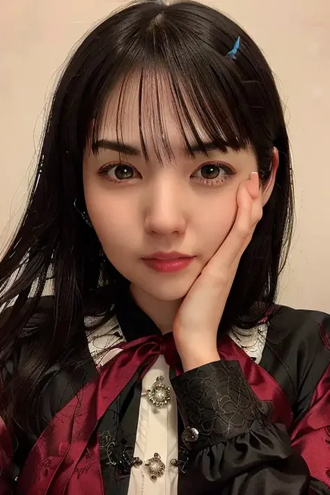 a beautiful empress portrait, black hair, perfect black eyes, with a brilliant, clothes Santa robes, everything Christmas, snow, symmetrical, dramatic studio lighting, rococo, baroque, greens, asian, hyperrealism, closeup, D&D, fantasy, intricate, elegant, highly detailed, digital painting, artstation, octane render, 8k, concept art, matte, sharp focus