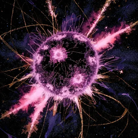 an exploding photon rose, <lora:pollock:0.5> p0ll0ck <lora:Goodsell_v1:0.5>