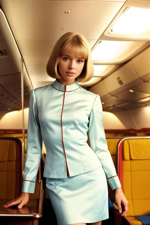 MirD4rTTXV1D,
a beautiful woman posing for masterpiece photo in formal stewardess uniform, (luxery 1960s airplane interior ambience:1.2), (flight attendant outfit:1.2), (bob cut),
(Hasselblad X1D II Digital), (professional photo shooting), (model pose), (highly detailed facial features),
(perfect color grading), (natural light), (high quality photography), (intricate details), (8k), (HDR), (sharp focus), (medium view:1.2)