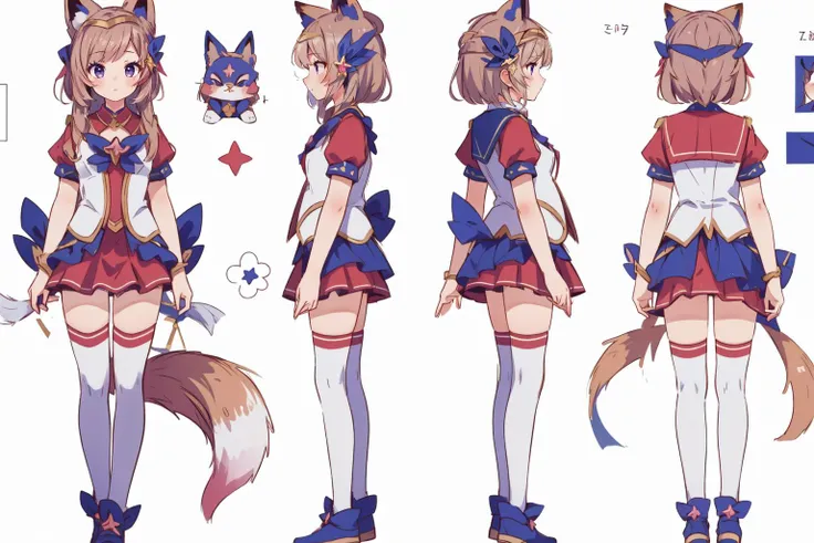 (masterpiece, best quality), intricate details,
<lora:AhriStarGuardian:0.8> IncrsAhriSG, skirt, zettai ryouiki
reference sheet, simple background,
<lora:TailsFixer:1> IncrsTailsFixer, fox tail, multiple tails