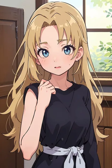 (masterpiece, best quality), 1girl,   <lora:HishizakuShaia:1> hishizakushaia, AngelEnder, mature female, 1girl, blonde hair, long hair, blue eyes,