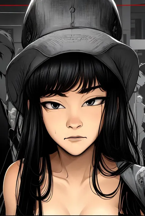 <lora:Black_INk-000008:.9>, bangs, black eyes, black hair, closed mouth, long hair, looking at viewer,