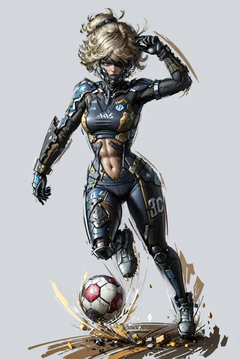 Highly detailed, High Quality, Masterpiece, (1girl, solo:1.4), raiden, <lora:RaidenDoguV2:0.8>, Mario Striker Style, angry, <lora:Style_MarioStriker:0.8>, soccer, soccer ball, short hair, running, (one eye covered:1.3), (detailed face and eyes:1.3)