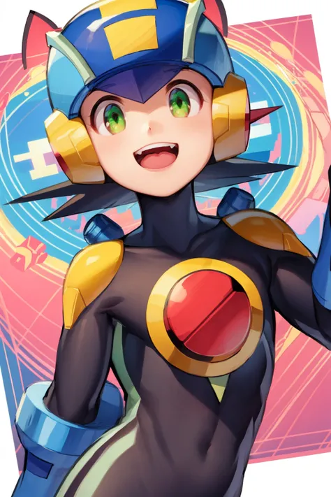masterpiece, best quality, 1boy, megaman, black hair, closed mouth, closeup, green eyes, helmet, looking at viewer, male focus, open mouth, upper teeth only, smile, solo, sketch, white background <lora:Megaman:1>