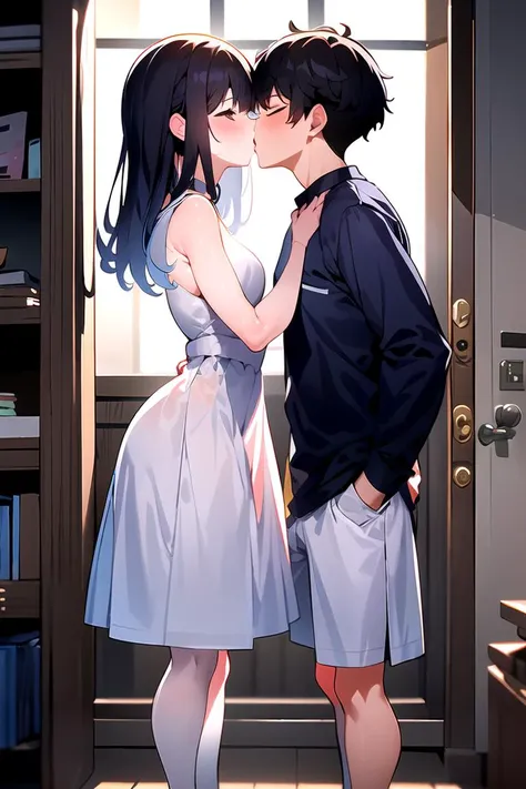 masterpiece, best quality, highres, 1girl, 1boy, standing kiss, <lora:mikiwazangStandingKiss:0.8>