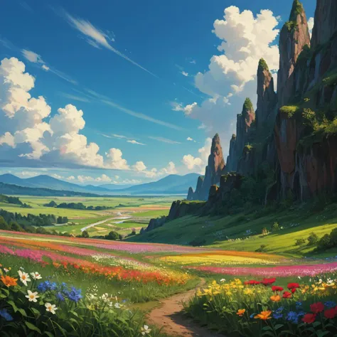 score_9,score_8_up,score_7_up,score_6_up,score_5_up,score_4_up,absurdres,masterpiece,vibrant,colorful,scenery,nature,in spring,day,flower field,sky,cirrus,landscape,