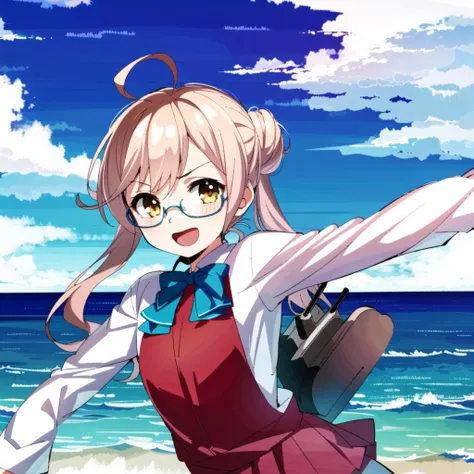 masterpiece, best quality, (1girl, solo),
makigumo, 1girl, makigumo (kancolle), solo, glasses, pantyhose, sleeves past wrists, sleeves past fingers, pink hair, yellow eyes, ahoge, full body, twintails, boots, long hair, open mouth, long sleeves, school uniform, rabbit, cross-laced footwear, hair bun, machinery, turret, lace-up boots, shirt, smile, (chibi),
<lora:MakiGumo:0.65>
((( ocean, upper body, dynamic pose, fighting stance, skates )))
