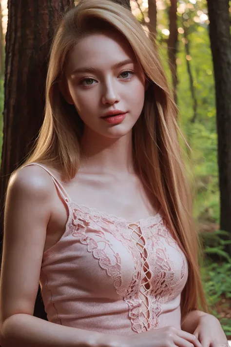 best quality, masterpiece, (photorealistic:1.4), Close up, 1 girl, upper body, Pink Dress, blonde:1.7, Shine Hair, cute, flowers around, forest background, sweet girl, IDOL,  -- Face Details:1.7 -- <lora:MoosMST3:1> <lora:Kennedy-01:1>