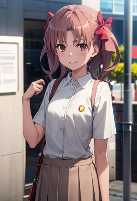 shirai_kuroko, <lora:shiraikuroko_v1:1>,
(8k, RAW photo, best quality, masterpiece:1.2)
masterpiece, best quality, ultra-detailed, 1girl, white shirt, pleated skirt, smile, standing, outdoors
