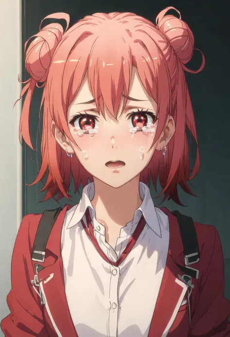 best quality, masterpiece, highres, solo, {yuigahama_yui_yahariorenoseishunlovecomewamachigatteiru:0.90}, crying, sobbing, tears, portrait, looking at viewer