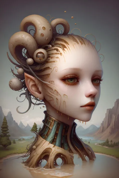 a head flying in the sky and turning into octopus with squids instead of hair, surrealistic landscape with a grassy area and a lake on the foreground and trees and mountain on the background, abstract shapes and dead black tree growing on the head while head flying in the sky, liquid flash, balls, 3D artwork by AIDA_NH_humans, surrealistic portrait in style of AIDA_NH_humans <lora:AIDA_NH_humans:1.01>, oil painting, impressionism, cyberpunk, kkw-ph1, isometric_dreams