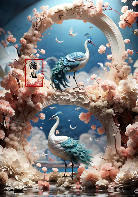 (dramatic, gritty, intense:1.4),masterpiece, best quality, 32k uhd, insane details, intricate details, hyperdetailed, hyper quality, high detail, ultra detailed, Masterpiece, photographyPeacocks
with water, feathers, Peacocksin the style of minimalist stage designs, white square stand in background, realistic landscapes with soft, tonal colors, circular shapes, rendered in cinema4d, minimalistic elements,tabletop photography,
<lora:~Q?hLbdD_q-photography:1>