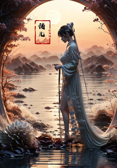 (dramatic, gritty, intense:1.4),masterpiece, best quality, 32k uhd, insane details, intricate details, hyperdetailed, hyper quality, high detail, ultra detailed, Masterpiece(Sunset, dusk:1.5)
1girl, solo, (full body:1.5),(long legs:1.3), (Slim body:1.1), (bridal veilwedding dress:1.3)
A shot with tension(sky glows red,Visual impact,giving the poster a dynamic and visually striking appearance:1.2),Chinese Zen style,impactful picture,
<lora:~Q?hLbdD_q-photography:1>