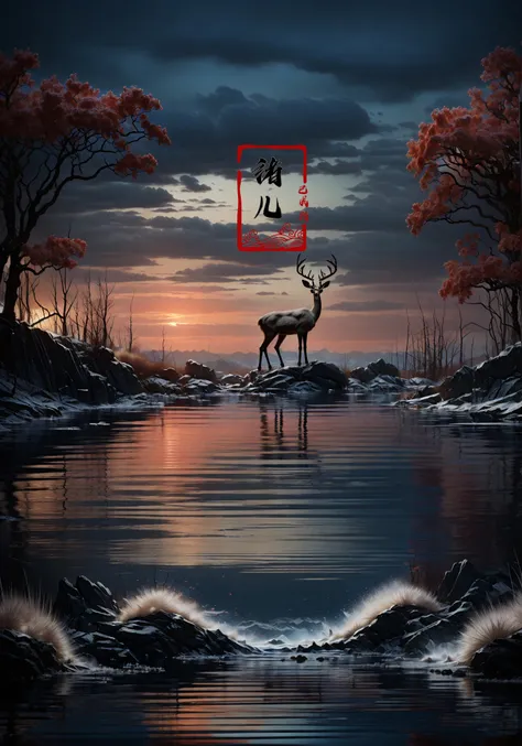 (dramatic, gritty, intense:1.4),masterpiece, best quality, 32k uhd, insane details, intricate details, hyperdetailed, hyper quality, high detail, ultra detailed, Masterpiece, photographydeer(Sunset, dusk:1.5)
with water, forests, deer, , in the style of minimalist stage designs, white square stand in background, realistic landscapes with soft, tonal colors, circular shapes, rendered in cinema4d, minimalistic elements,tabletop photography,
A shot with tension(sky glows red,Visual impact,giving the poster a dynamic and visually striking appearance:1.2),Chinese Zen style,impactful picture,
<lora:~Q?hLbdD_q-photography:1>
