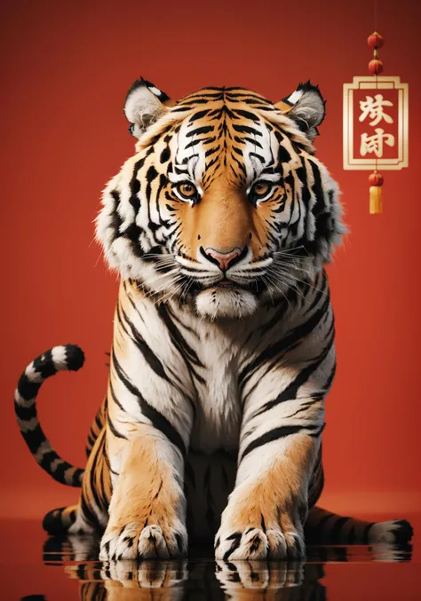 (tiger:1.3),(a fierce northeast tiger:1.1),(the chinese new year:1.3),(red background:1.1),(dramatic, gritty, intense:1.1),masterpiece,best quality,32k uhd,insane details,intricate details,hyperdetailed,hyper quality,high detail,ultra detailed,Masterpiece,photography,
in the style of minimalist stage designs,realistic landscapes with soft,tonal colors,rendered in cinema4d,minimalistic elements,tabletop photography,
