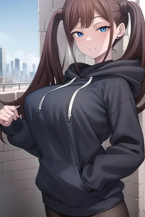 tsubamentr, <lora:tsubamentr-lora-nochekaiser:1>,
tsubame ntr, long hair, blue eyes, brown hair, twintails, (large breasts:1.2), smile,
BREAK long sleeves, jewelry, pantyhose, earrings, hood, black pantyhose, hoodie, hood down, ear piercing, watch, blue hoodie,
BREAK outdoors, city,
BREAK looking at viewer, (cowboy shot:1.5),
BREAK <lyco:GoodHands-beta2:1>, (masterpiece:1.2), best quality, high resolution, unity 8k wallpaper, (illustration:0.8), (beautiful detailed eyes:1.6), extremely detailed face, perfect lighting, extremely detailed CG, (perfect hands, perfect anatomy),