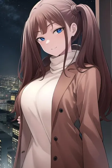 tsubamentr, <lora:tsubamentr-lora-nochekaiser:1>,
tsubame ntr, long hair, blue eyes, brown hair, twintails, (large breasts:1.2), smile,
BREAK coat, brown coat, turtleneck,
BREAK outdoors, city, night, sky, star \(sky\),
BREAK looking at viewer, (cowboy shot:1.5),
BREAK <lyco:GoodHands-beta2:1>, (masterpiece:1.2), best quality, high resolution, unity 8k wallpaper, (illustration:0.8), (beautiful detailed eyes:1.6), extremely detailed face, perfect lighting, extremely detailed CG, (perfect hands, perfect anatomy),