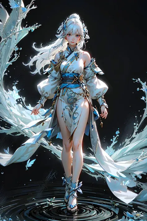 water,yushuishu,((best quality)),((ultra-detailed)),extremely detailed CG,(illustration),((detailed light)),the soft light,dreamy,dynamic angle,(fullbody shot),
(an extremely delicate and beautiful),1 girls,solo,cute,ultra-detailed,extremely detailed eyes and face,beautiful detailed eyes,No socks: 1.3, White dress: 1.2, White hair: 1.2,
The Golden Butterfly,long_hair,jewelry,white_hair,bare_shoulders,, <lora:1.0:0.8>