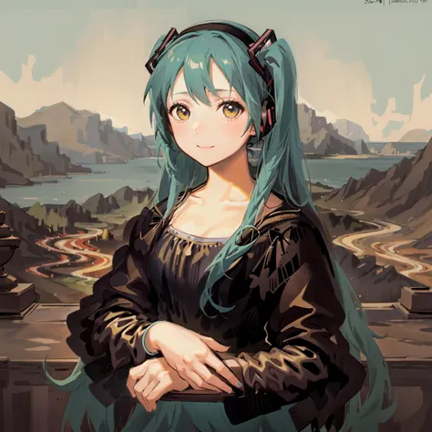 a\(Mona Lisa\), 1girl, solo, Hatsune Miku, <lora:1.0:0.7>