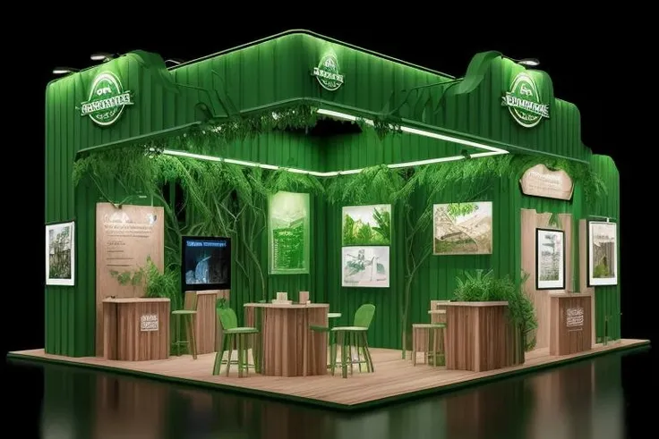 ((masterpiece)), arwboothconcept exhibition, green panel, forest theme, neon, reflection, detail, <lora:arwboothconcept:1>